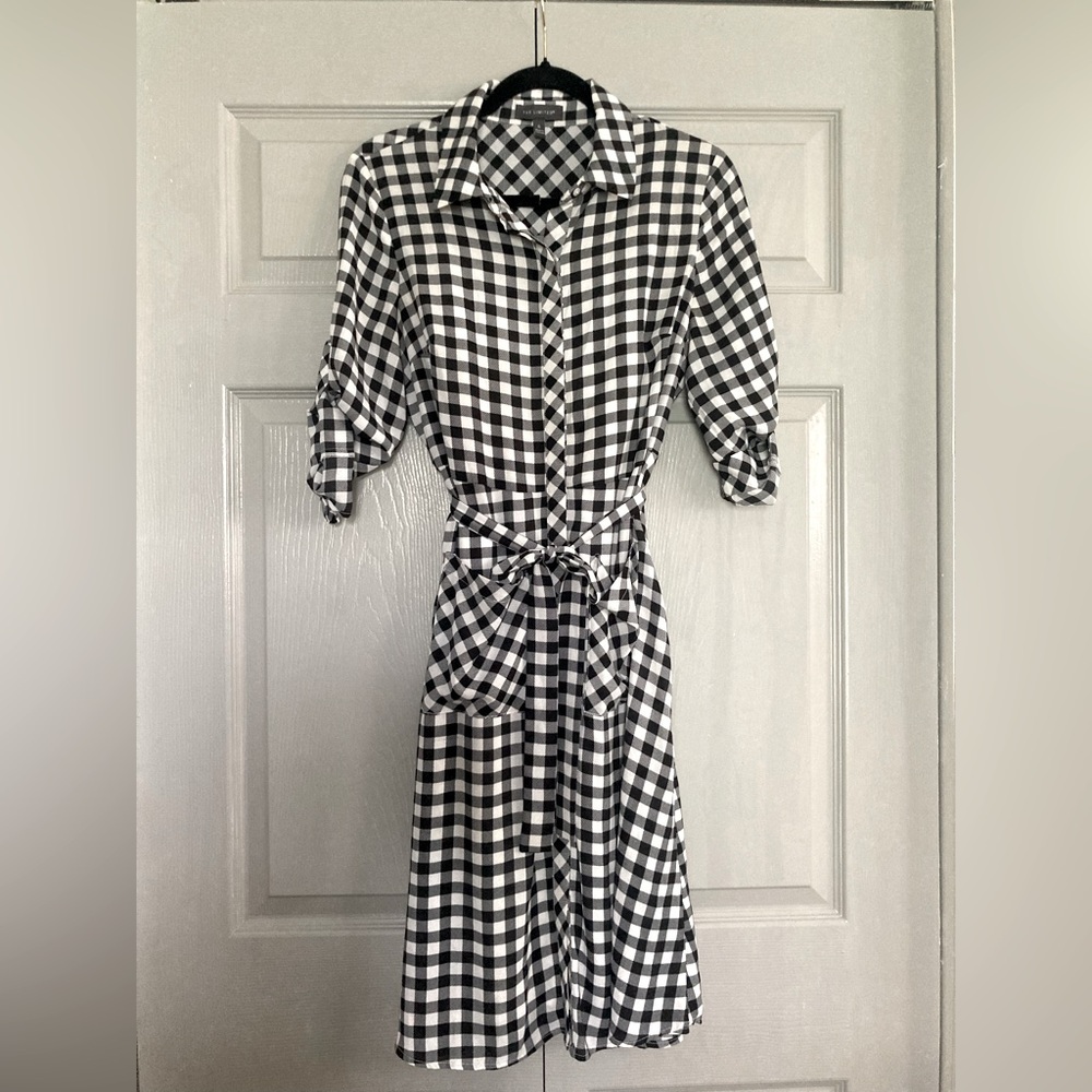 Black and white checkered shirt dress